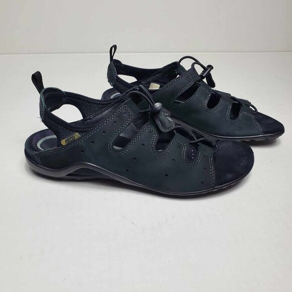 Ecco Black Nubuck Speed Lace Up Flat Sandals Size EU 39 US 8 - Picture 1 of 8